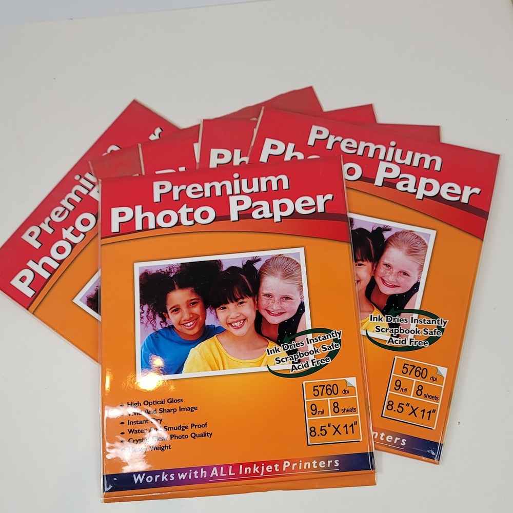 Lot of 6 Premium Photo Paper 8.5x11 Inkjet Glossy 9mil 5760dpi 48 Sheets‎ Total